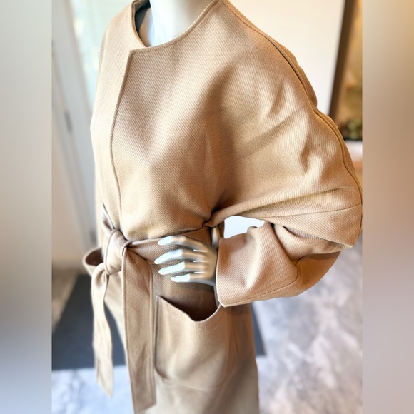 H&M Jackets & Blazers - Midi Camel / Caramel Color Open With Tie Waist Round Neck Drop Shoulder Coat